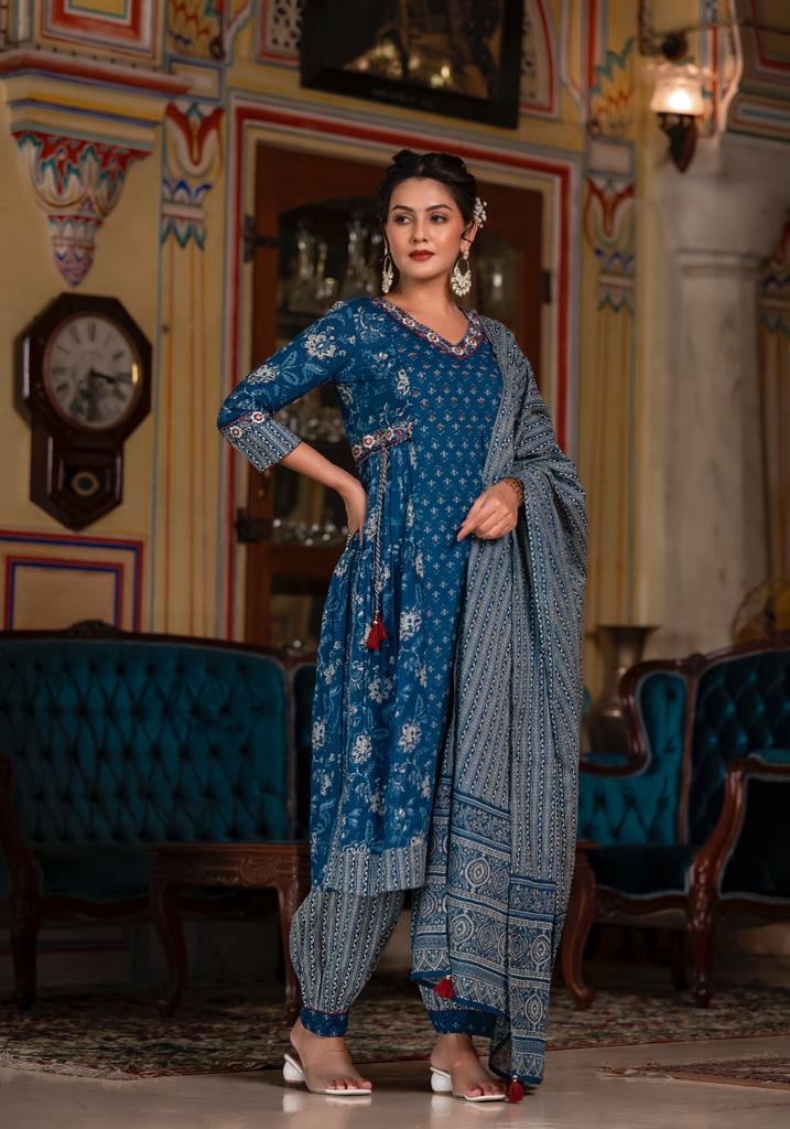 NAVY BLUE AFGHANI SUIT WITH DUPATTA