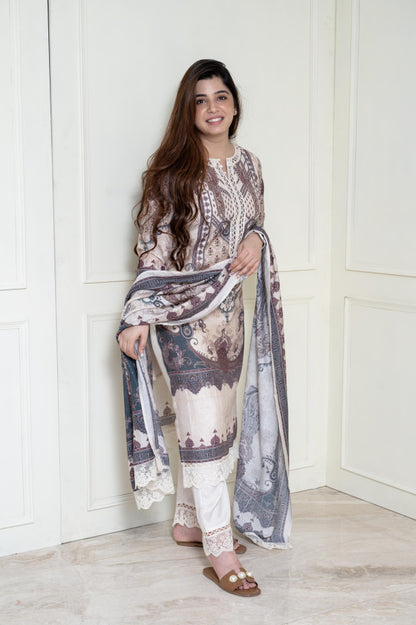 Beautiful Ivory Embroidered Suit With Dupatta