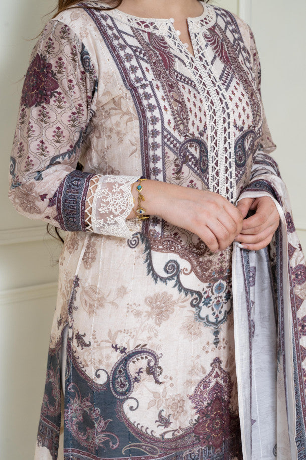 Beautiful Ivory Embroidered Suit With Dupatta