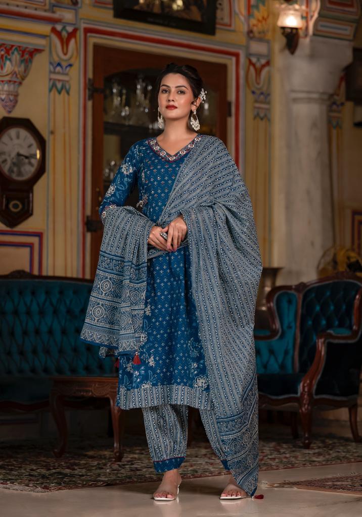 NAVY BLUE AFGHANI SUIT WITH DUPATTA