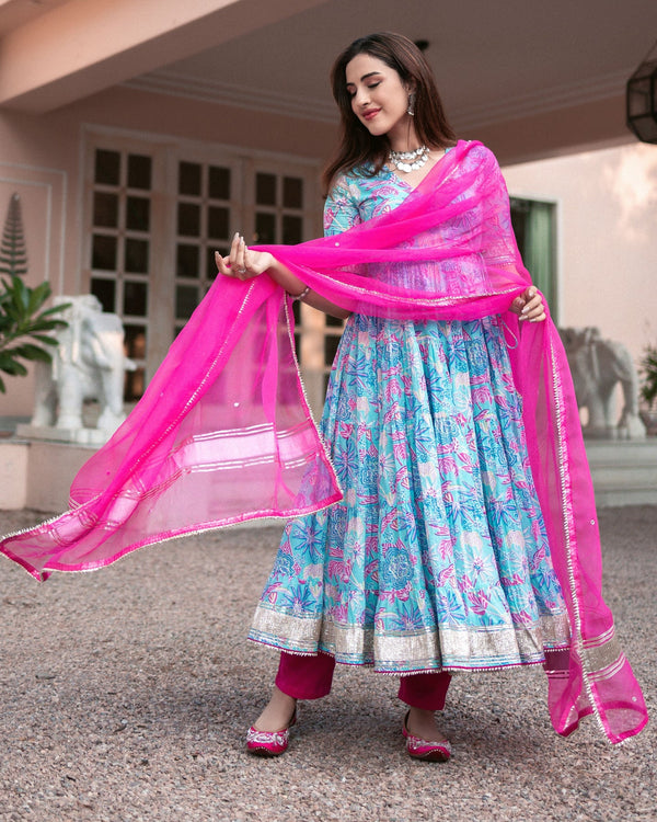 Designer Sky Blue Anarkali suit with Dupatta