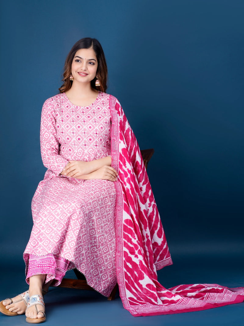 Beautiful Anarkali Kurti With Pant And Printed Dupatta