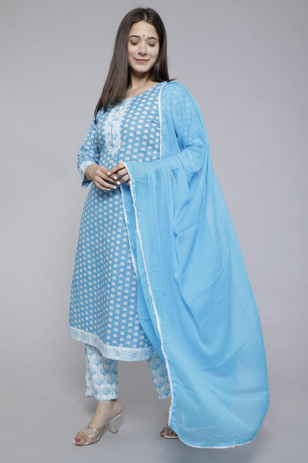 Baby Blue Kurti With Pant and Dupatta