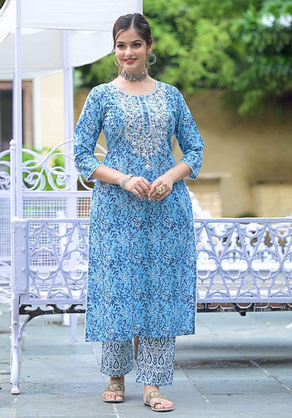 Floral Cotton Kurti With Pant and Dupatta