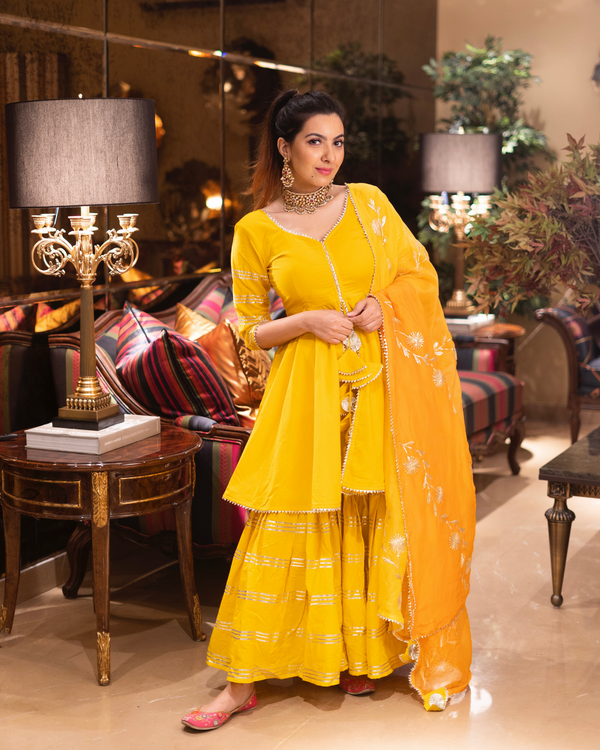 YELLOW MELLOW GOTAPATTI SHARARA SET WIHT DUPATTA