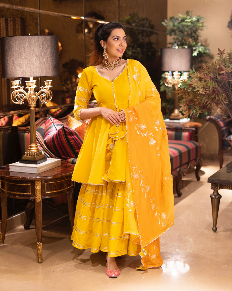 YELLOW MELLOW GOTAPATTI SHARARA SET WIHT DUPATTA