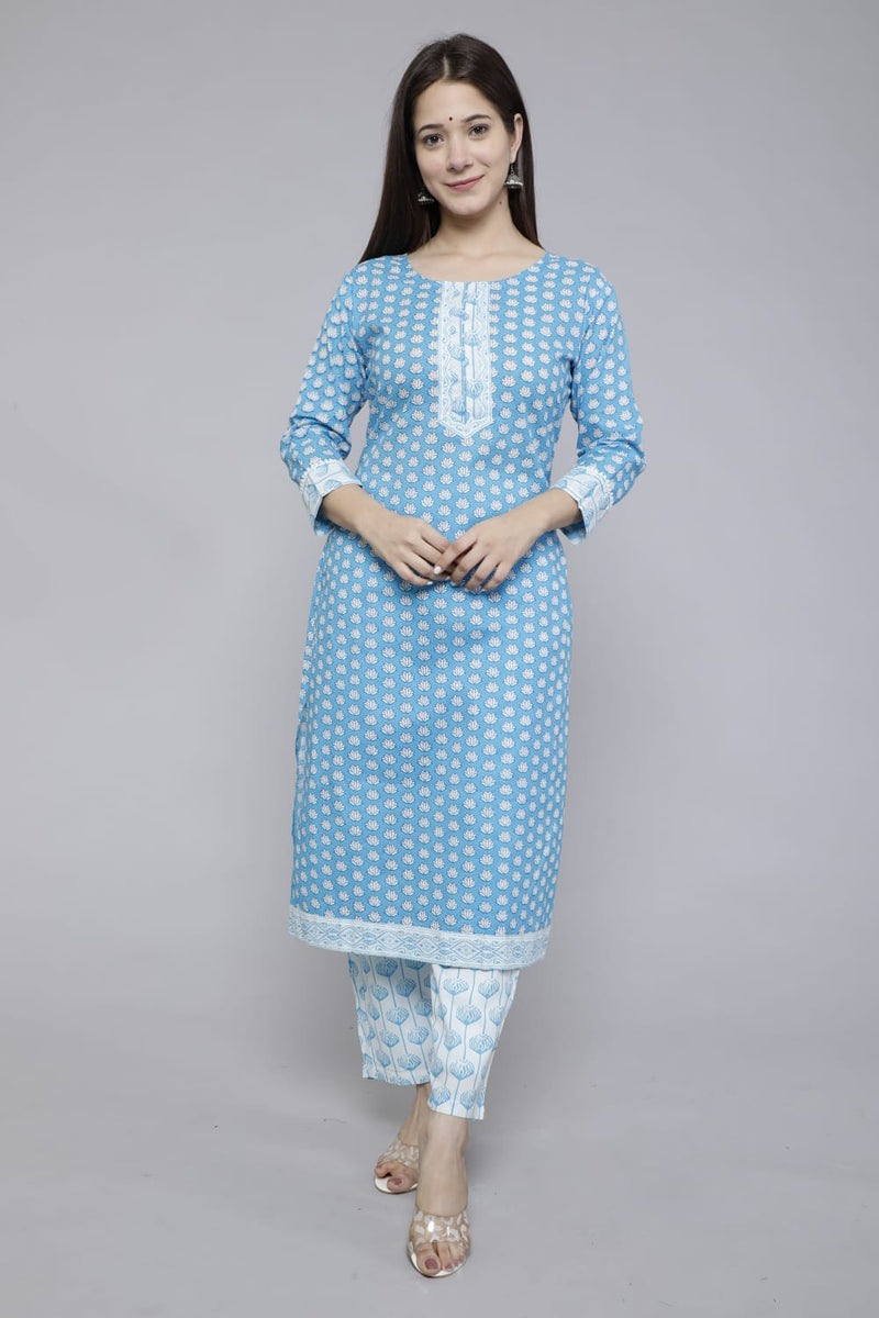 Baby Blue Kurti With Pant and Dupatta