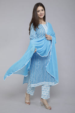 Baby Blue Kurti With Pant and Dupatta