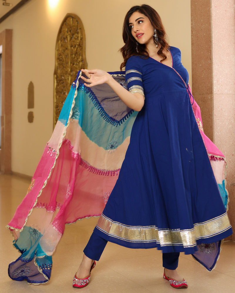 DESIGNER NAVY BLUE ANARKALI SET WITH DUPATTA