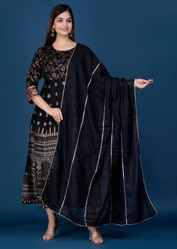 Beautiful Flower Printed Gown With Heavy Lace Work And Dupatta