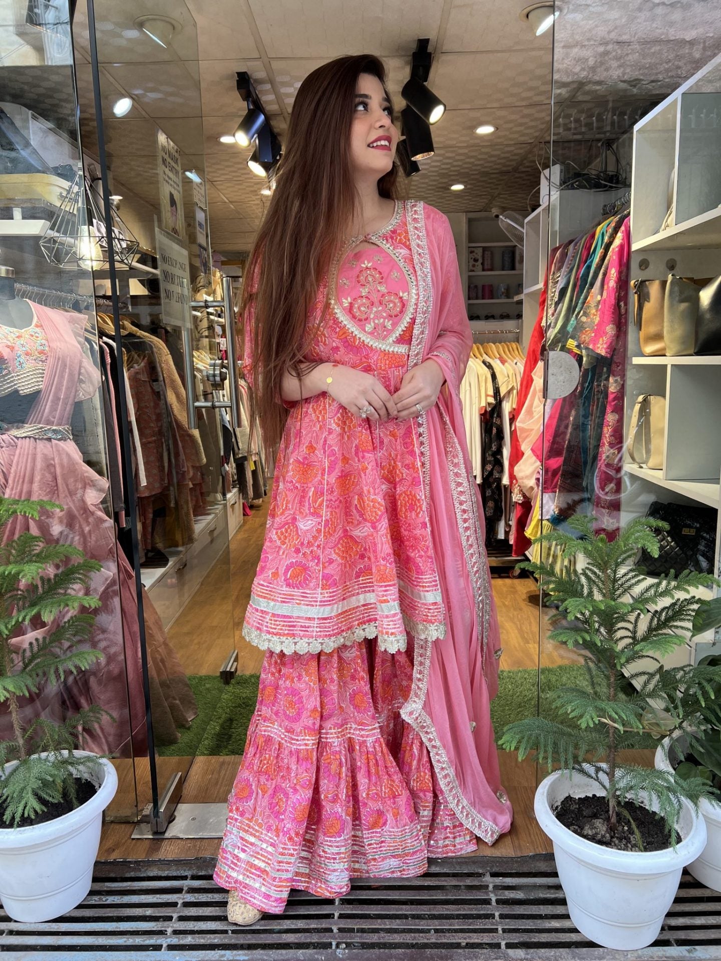 Bright Pink Designer Sharara Suit with Dupatta