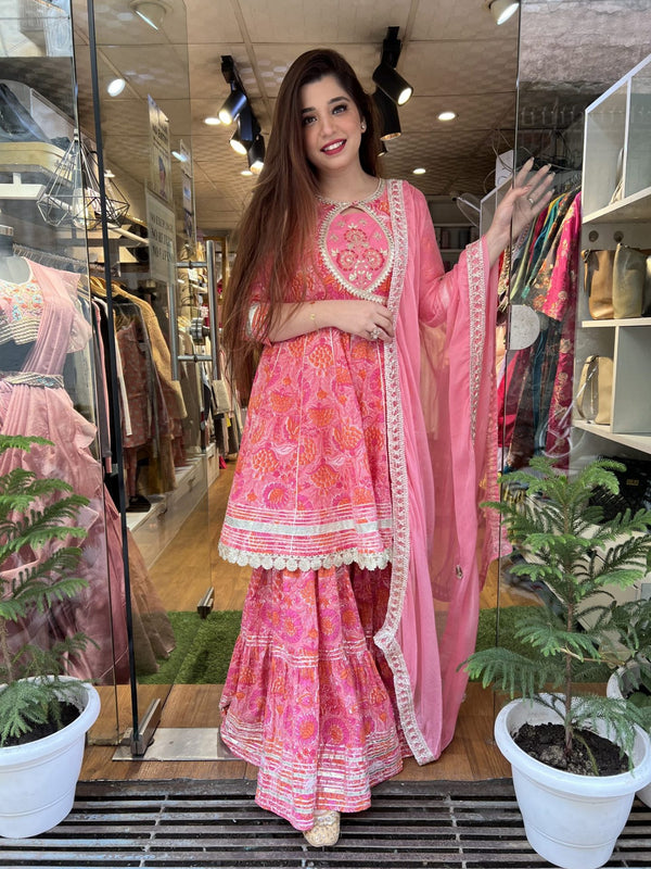 Bright Pink Designer Sharara Suit with Dupatta