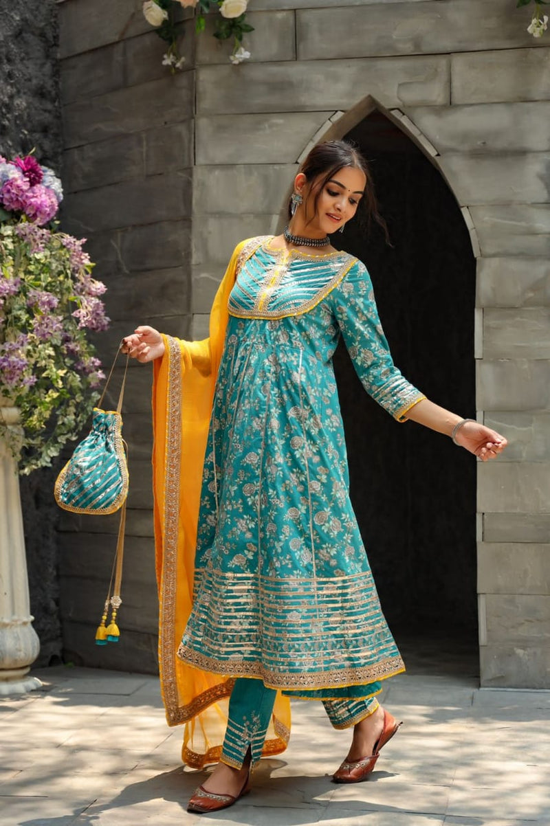 BEAUTIFUL ANARKALI KURTI WITH PANTS AND DUPATTA