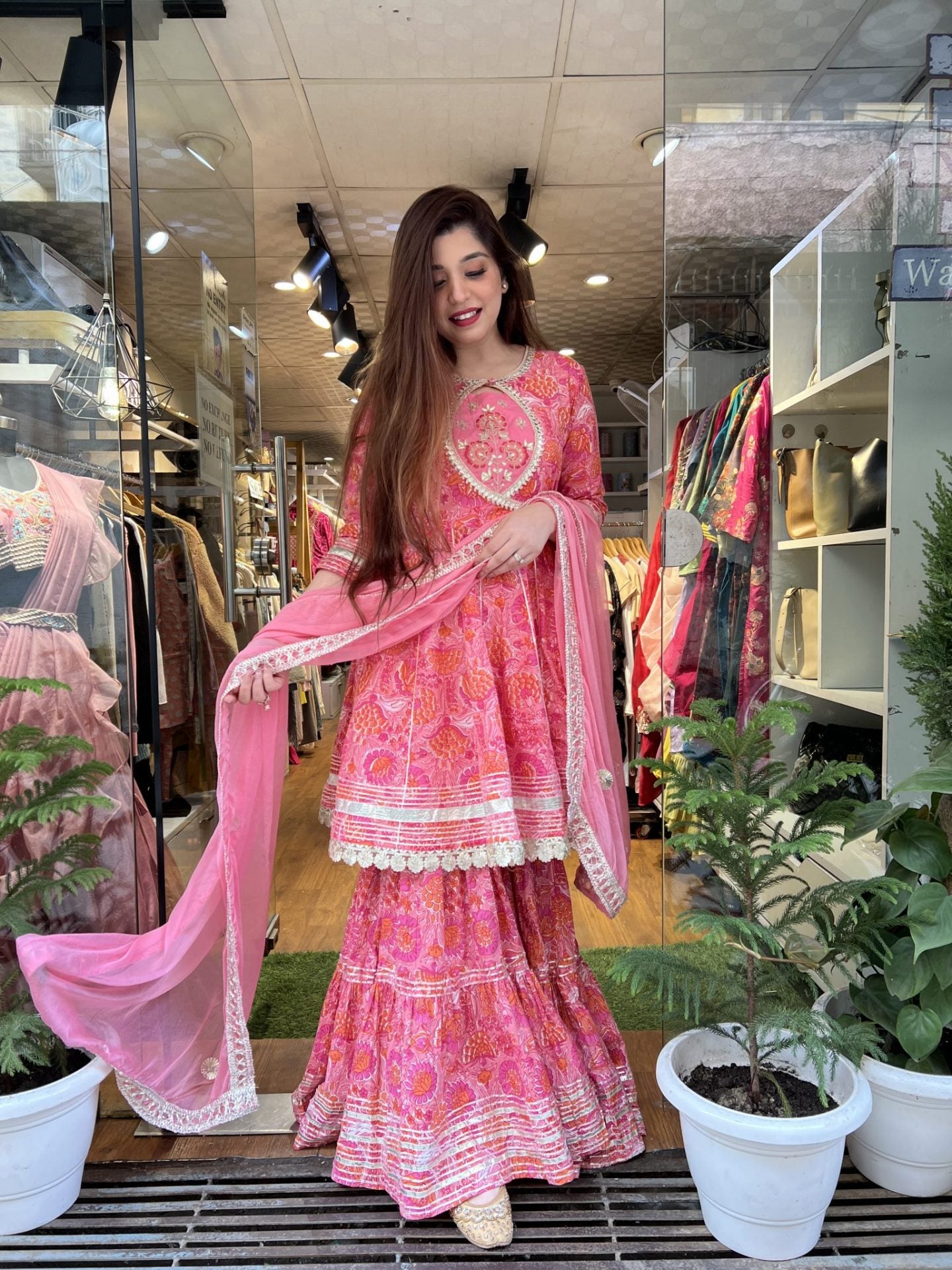 Bright Pink Designer Sharara Suit with Dupatta