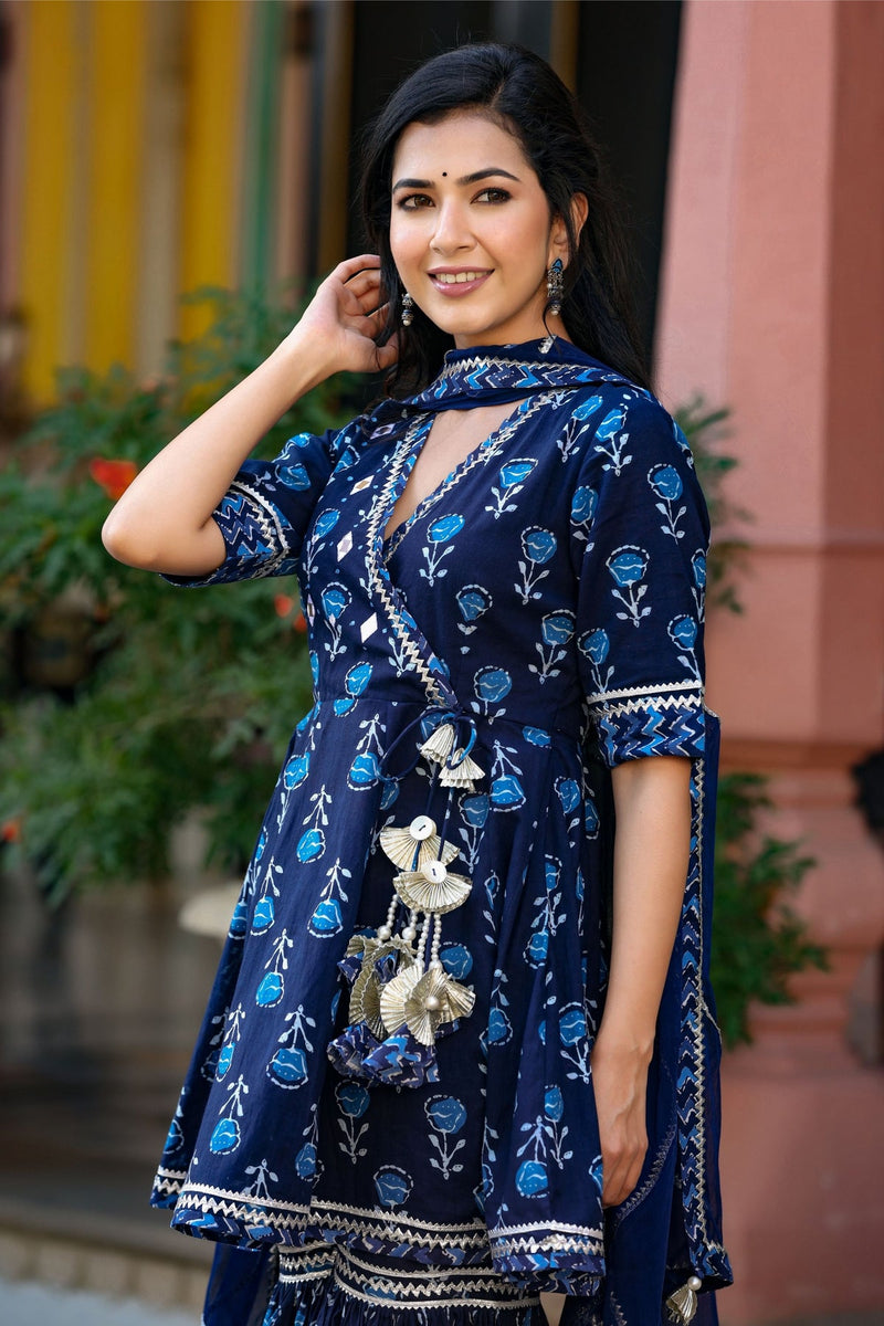 Indigo Sharara Suit with Dupatta