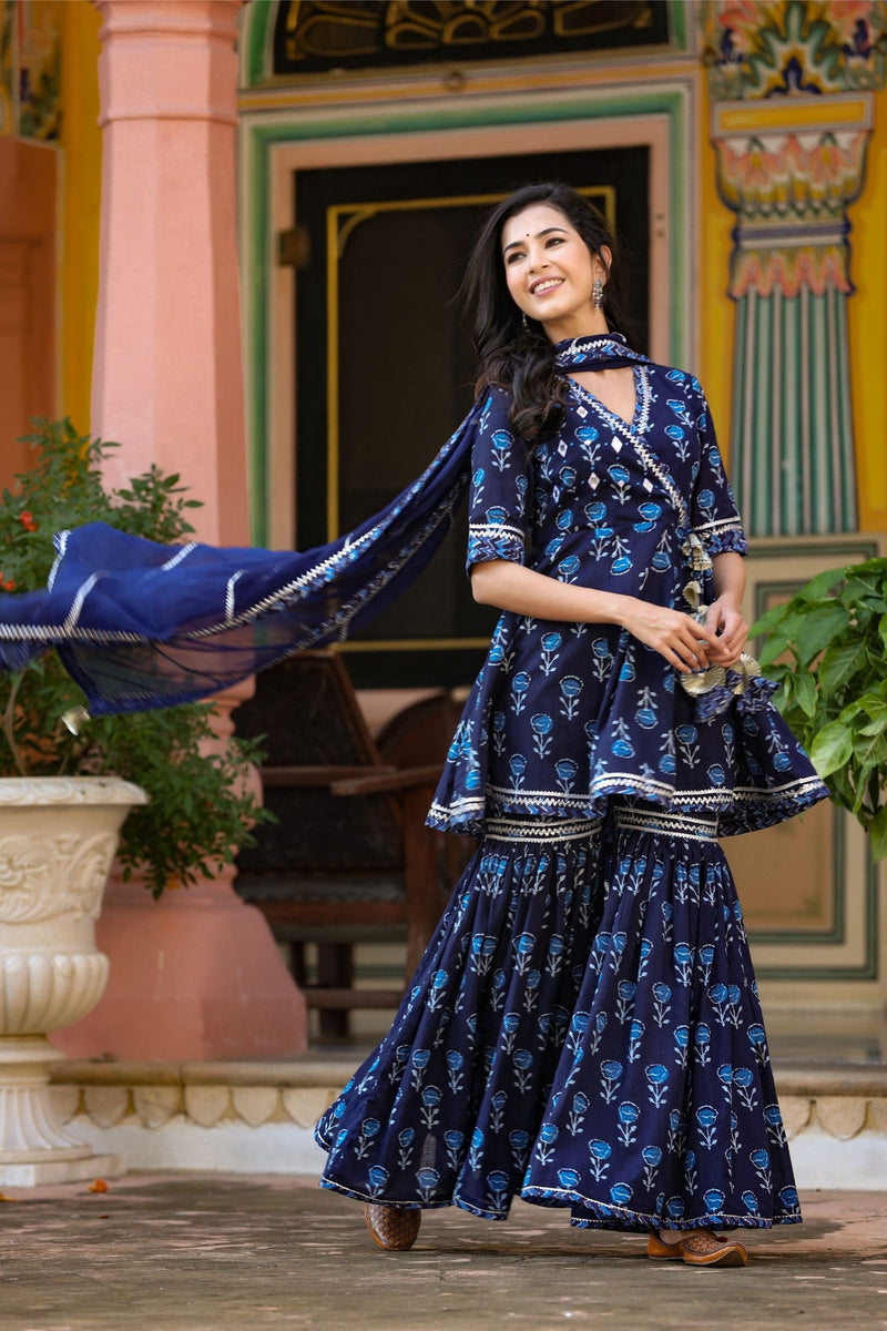 Indigo Sharara Suit with Dupatta