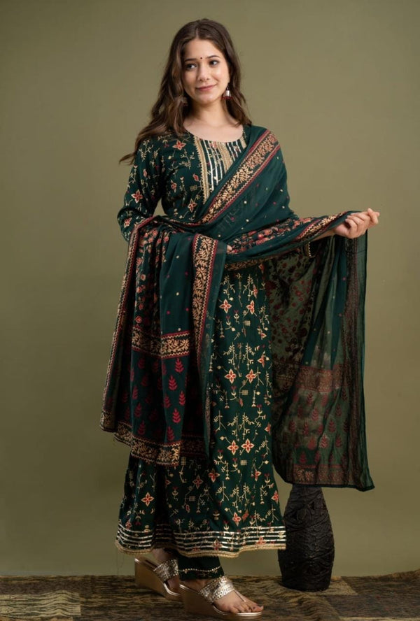 Bottle Green Designer Suit With Dupatta