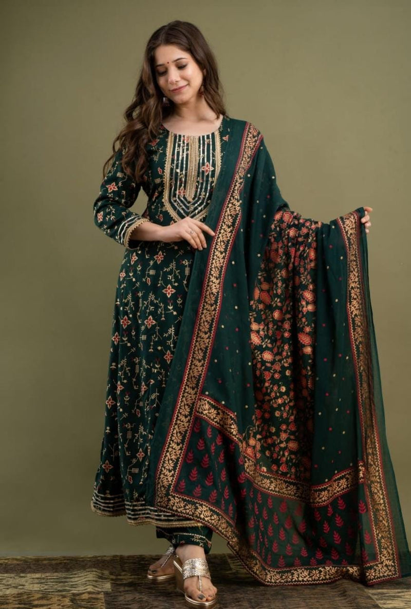 Bottle Green Designer Suit With Dupatta