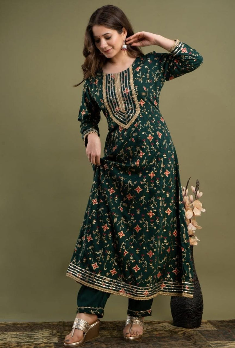 Bottle Green Designer Suit With Dupatta