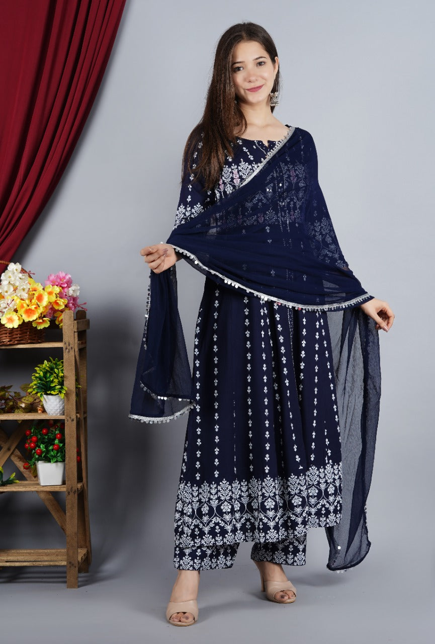 Navy Blue Designer Suit With Dupatta