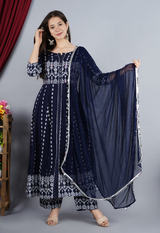 Navy Blue Designer Suit With Dupatta