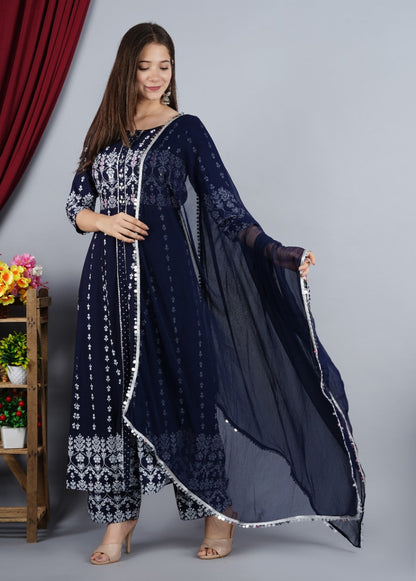 Navy Blue Designer Suit With Dupatta