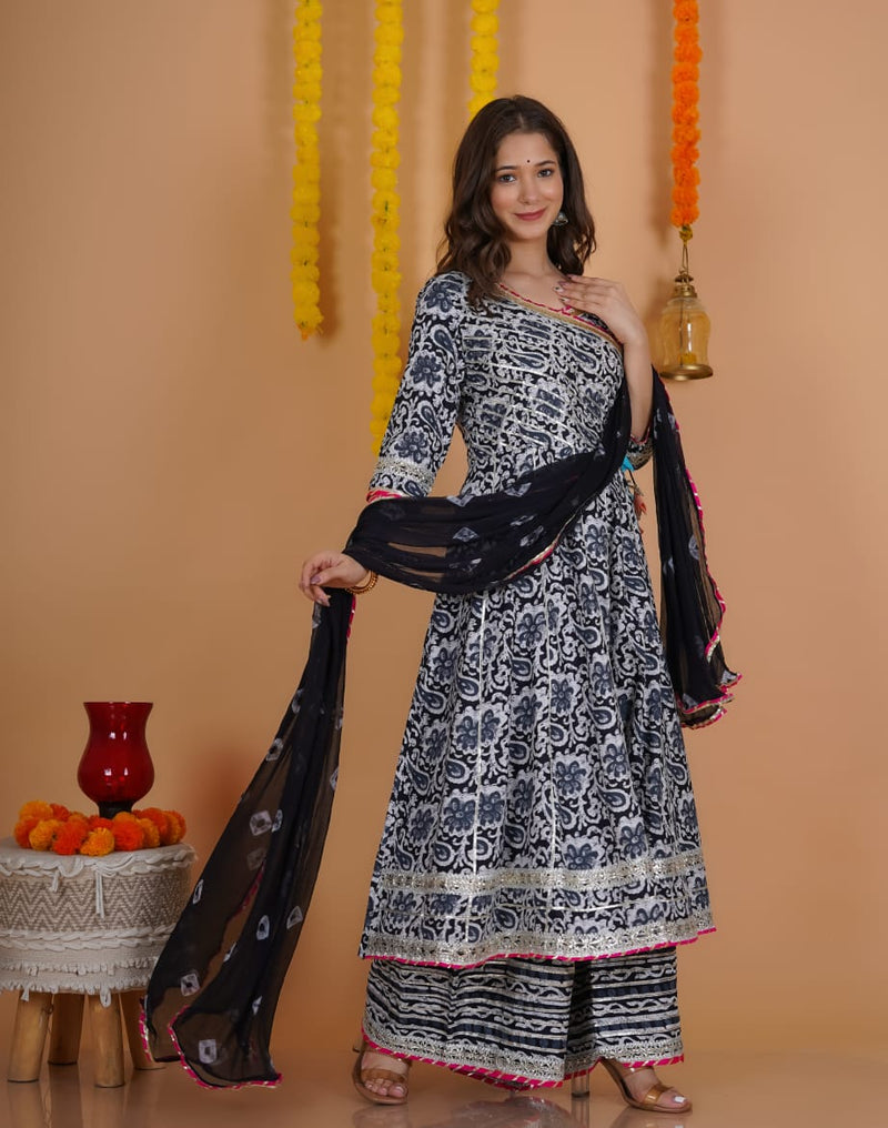 Designer Floral Kurti Sharara Set With Dupatta