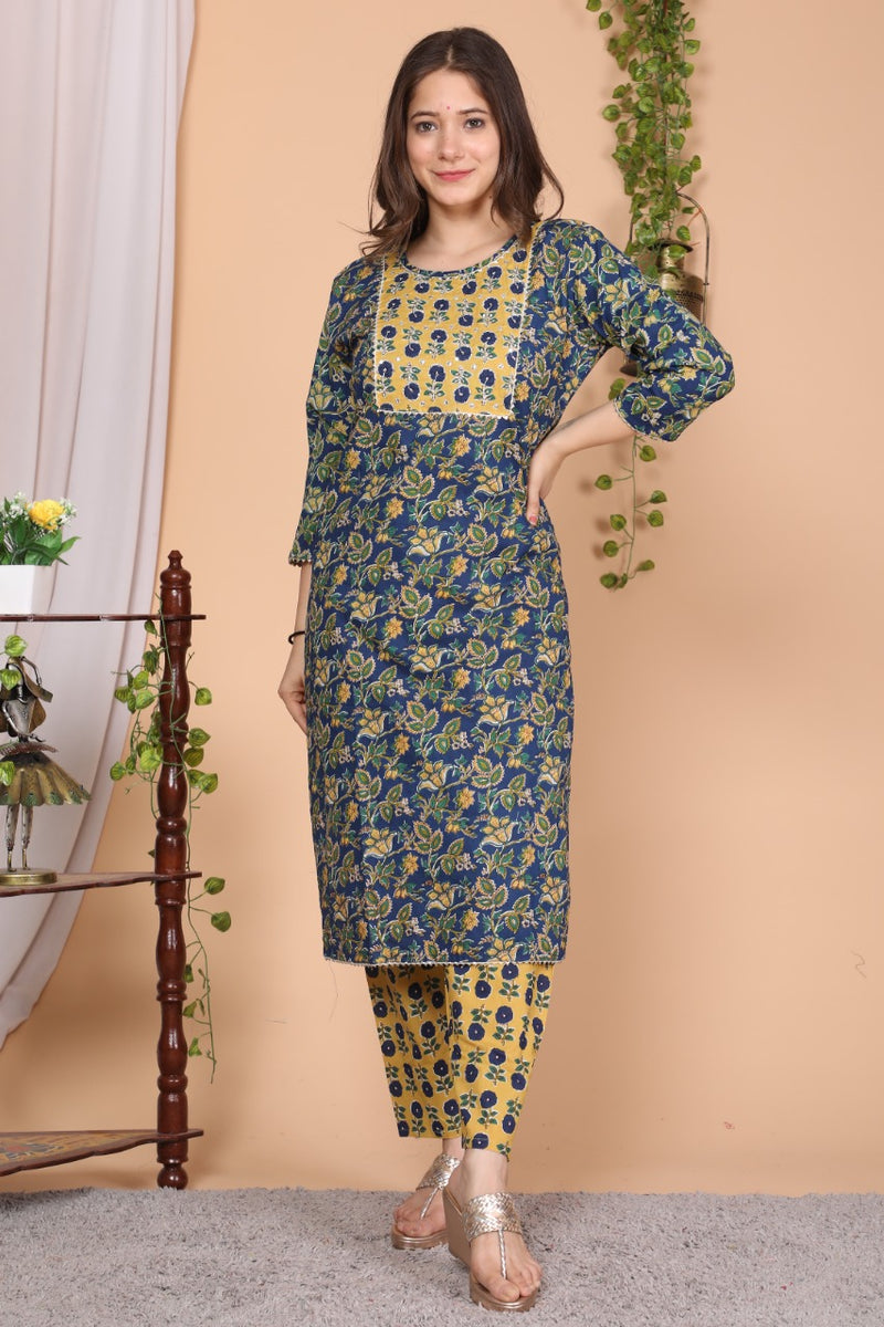 Navy & Mustard Designer Suit Suit With Dupatta