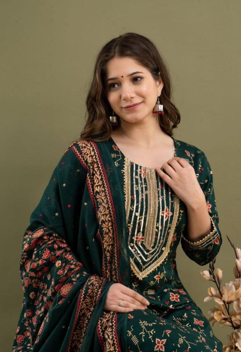 Bottle Green Designer Suit With Dupatta