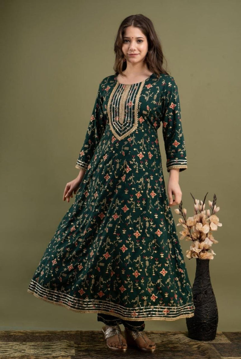 Bottle Green Designer Suit With Dupatta