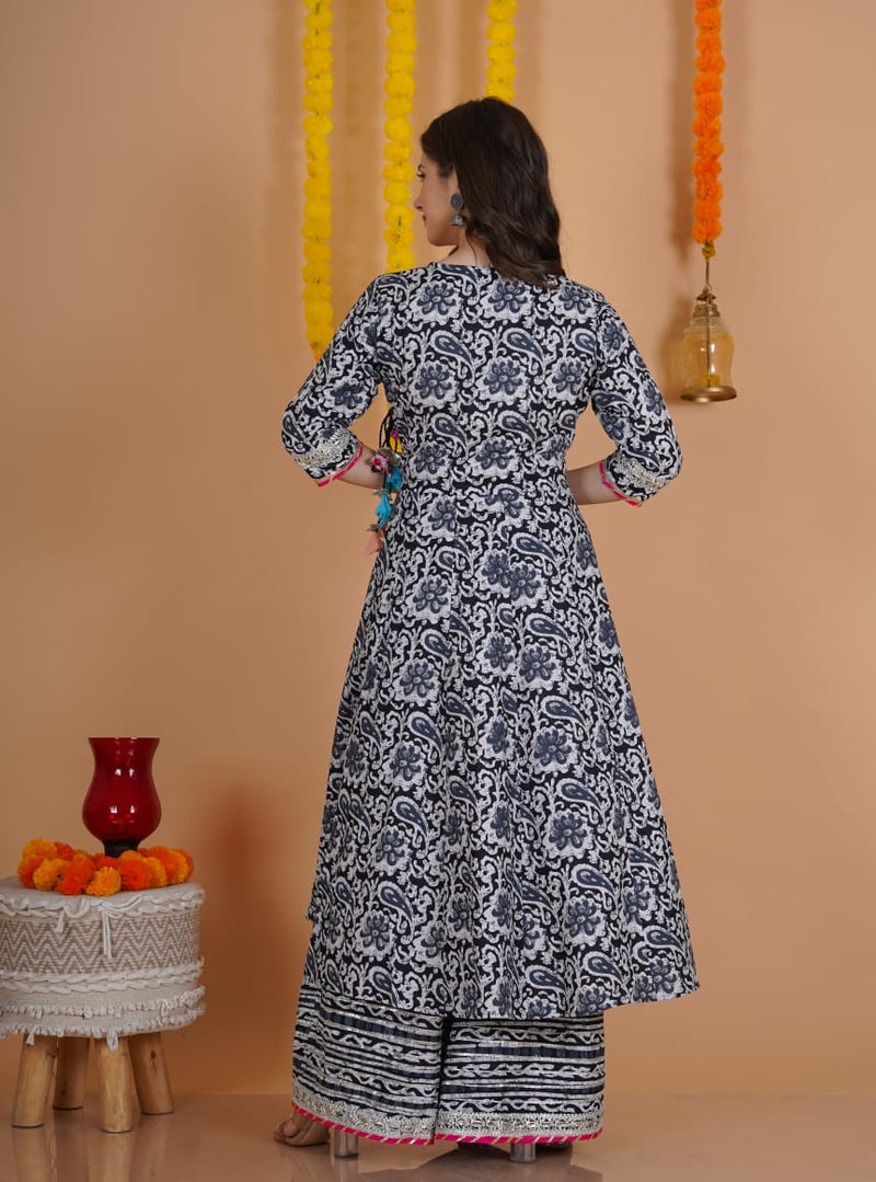 Designer Floral Kurti Sharara Set With Dupatta