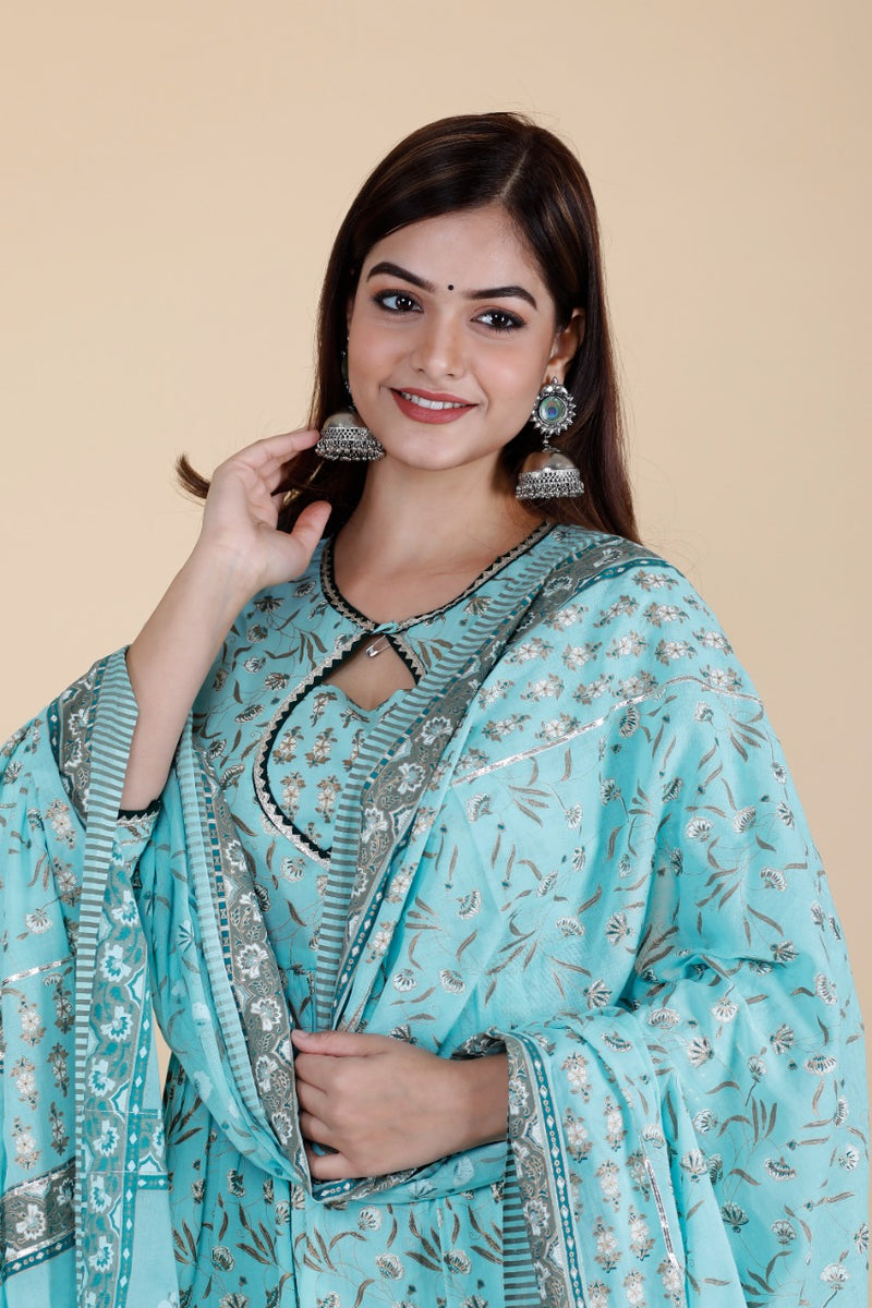 Sky Blue Designer Kurti Set With Dupatta