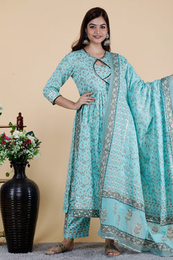 Sky Blue Designer Kurti Set With Dupatta