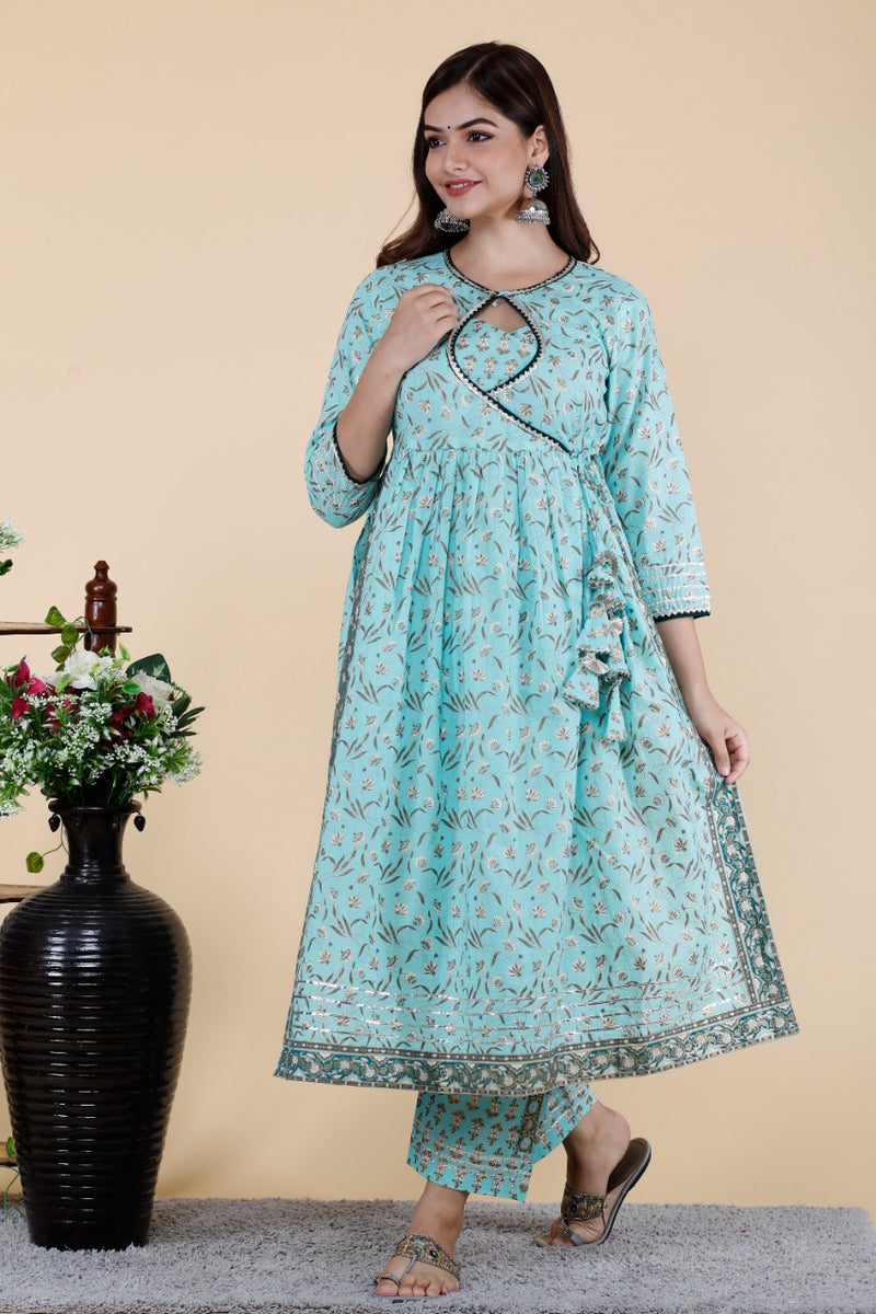 Sky Blue Designer Kurti Set With Dupatta