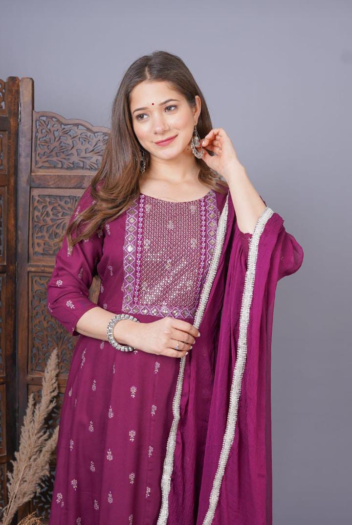 Magenta Color Designer Suit With Dupatta