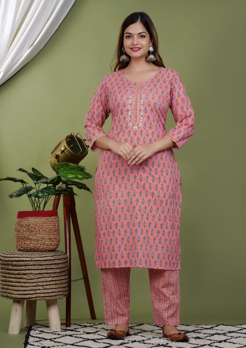 Designer Hanblock Cotton Suit With Dupatta