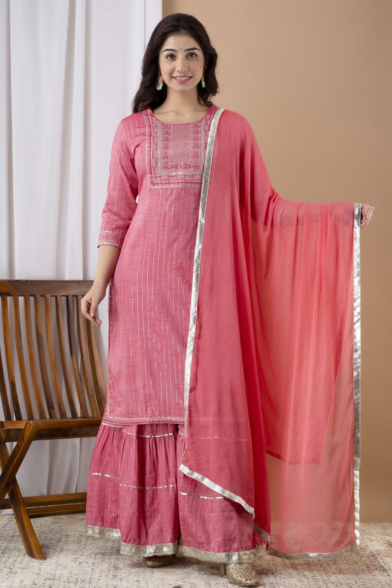 Rose Pink Designer Sharara Suit With Dupatta