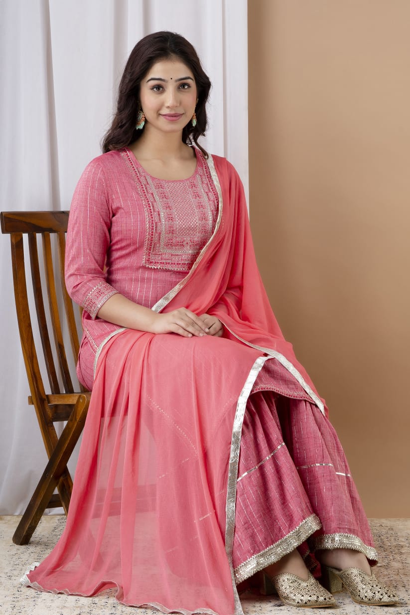 Rose Pink Designer Sharara Suit With Dupatta