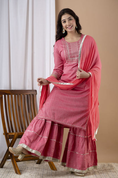 Rose Pink Designer Sharara Suit With Dupatta