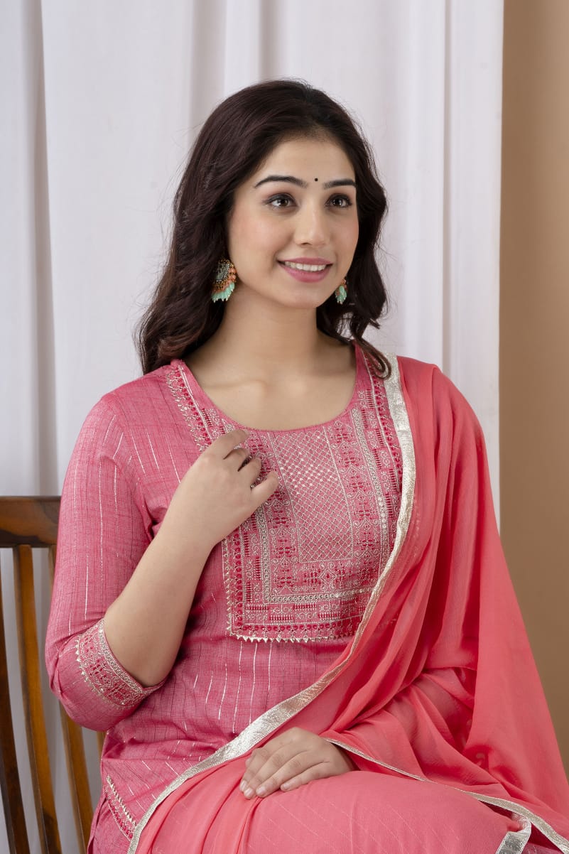 Rose Pink Designer Sharara Suit With Dupatta