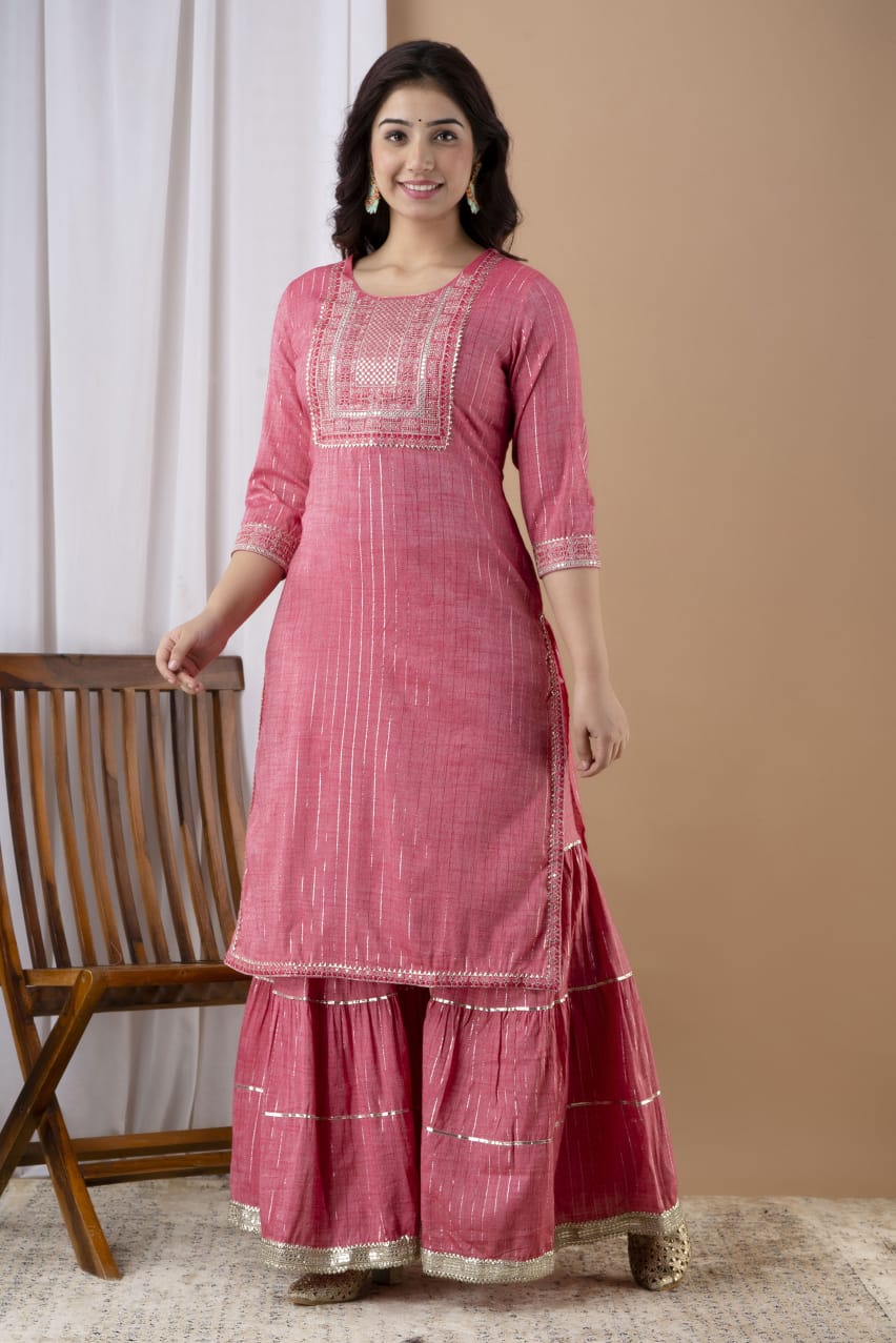 Rose Pink Designer Sharara Suit With Dupatta