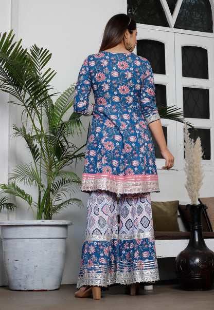 Blue-Pink Designer Aanarkali Suit with Dupatta