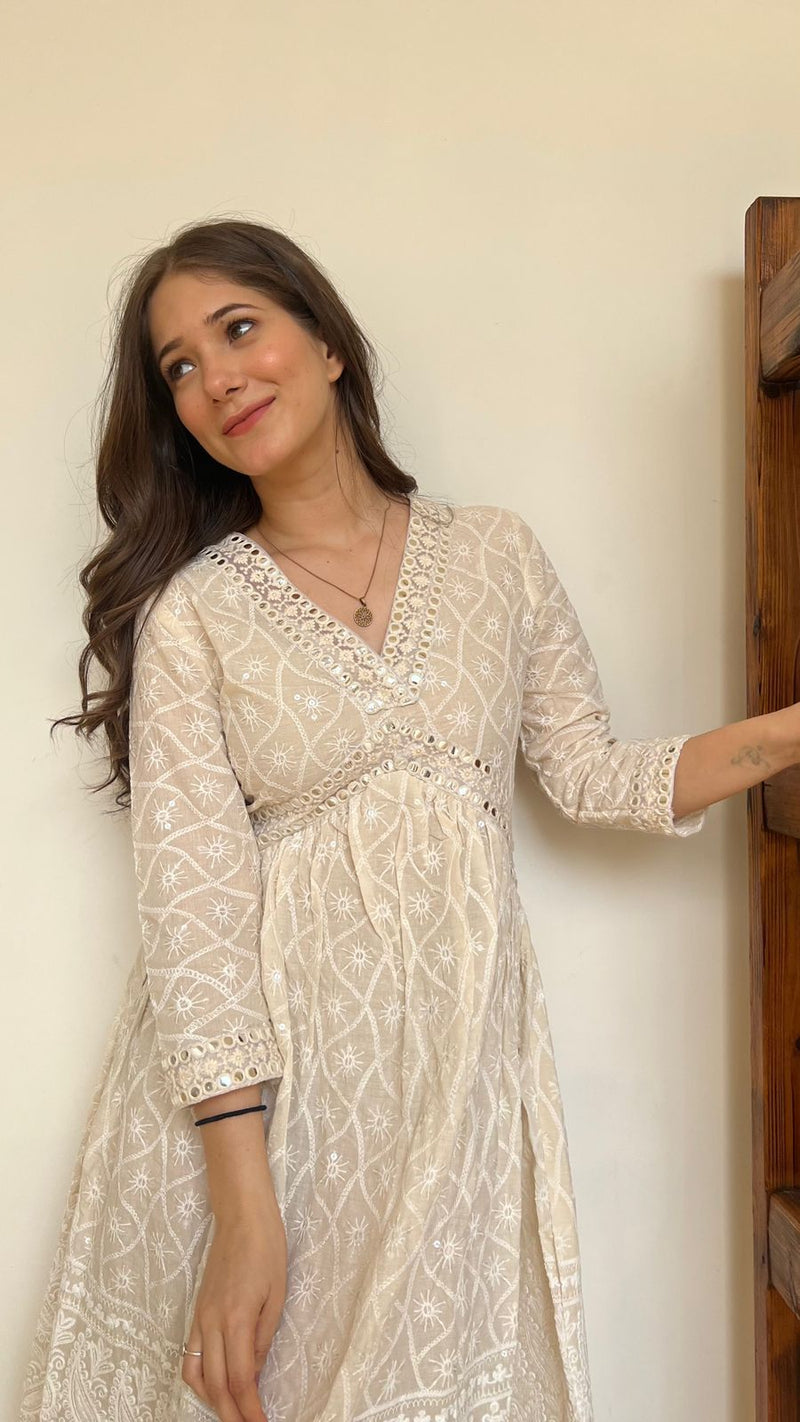 Chikankari dress with foil mirror work