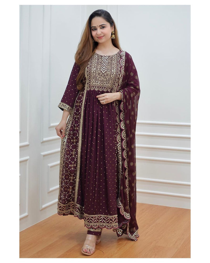 Beautiful Maroon Nayra Cut Suit With Dupatta