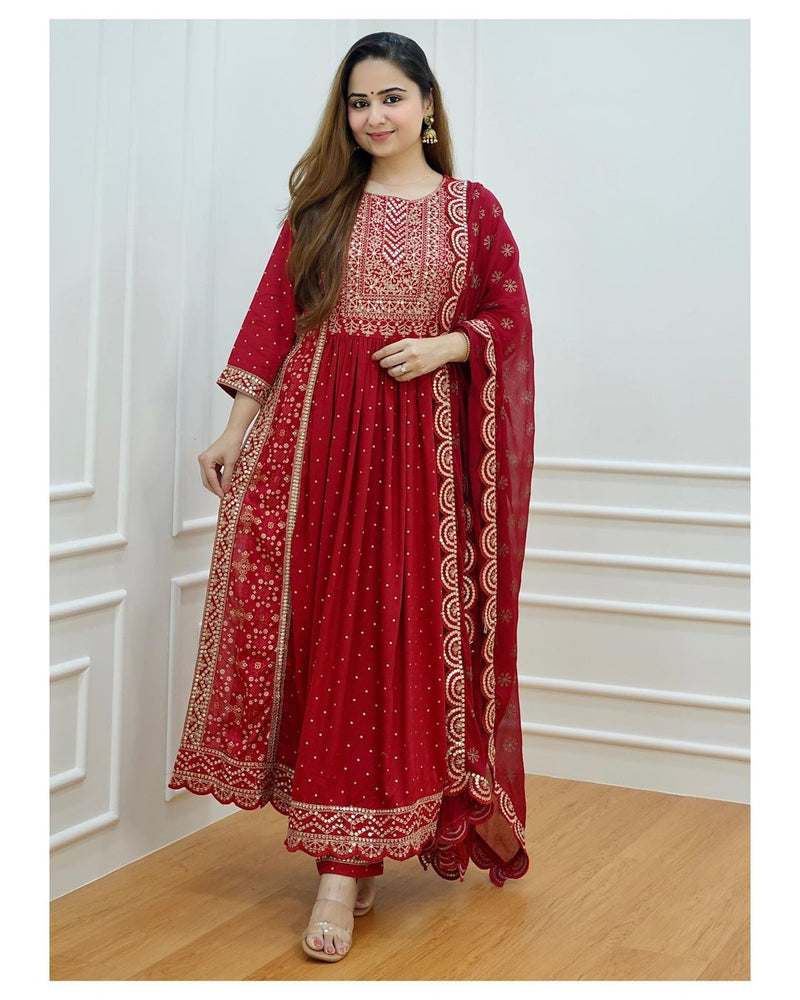 Beautiful Maroon Nayra Cut Suit With Dupatta