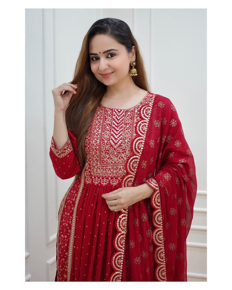 Beautiful Maroon Nayra Cut Suit With Dupatta