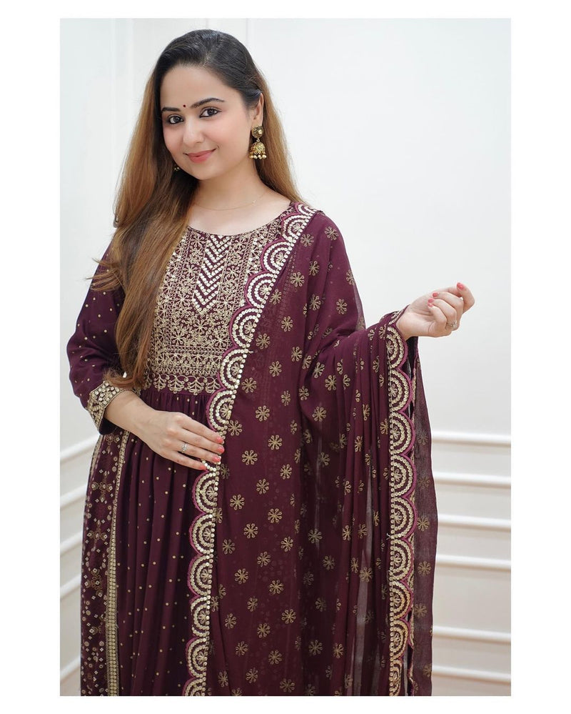 Beautiful Maroon Nayra Cut Suit With Dupatta