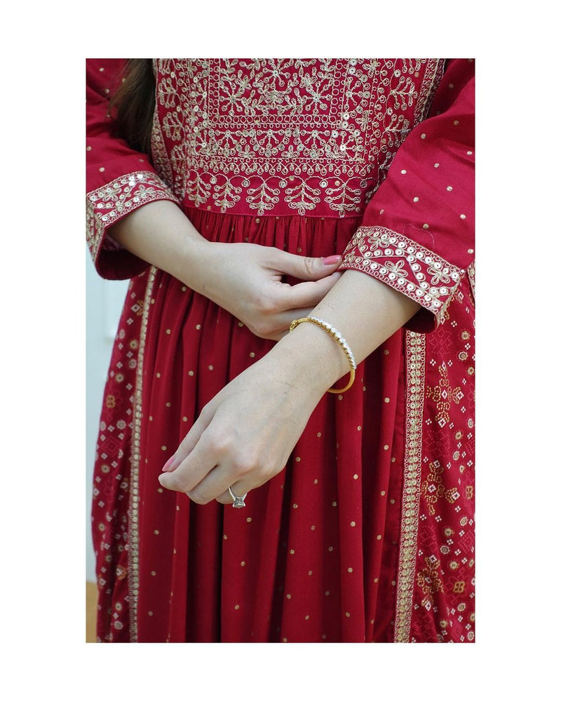 Beautiful Maroon Nayra Cut Suit With Dupatta