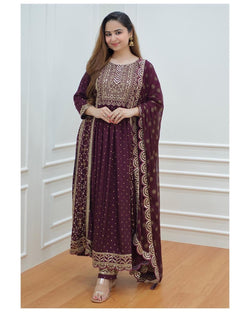 Beautiful Maroon Nayra Cut Suit With Dupatta