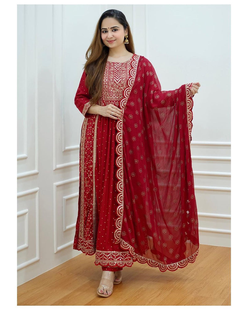 Beautiful Maroon Nayra Cut Suit With Dupatta